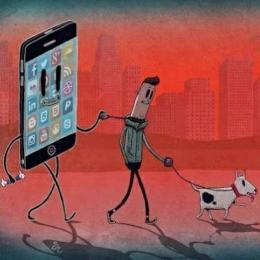 Cartoons sobre a vida com smartphones e tablets
