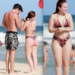 Larissa Manoela mostra corpão em dia de praia com o namorado