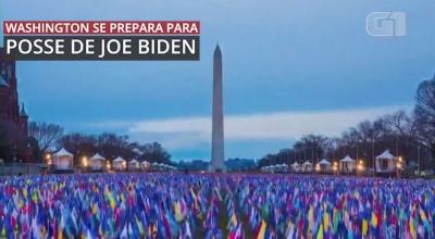 Esplanada é coberta com 200 mil bandeiras americanas em Washington DC para a posse de Biden
