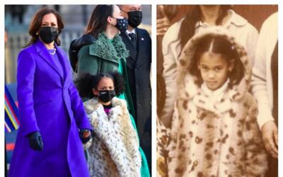 Sobrinhas usam casacos de leopardo inspirados em roupa de Kamala Harris na infância e roubam cena na posse