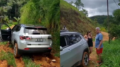 Carro de Lulu Santos atola durante passeio com marido e populares ajudam