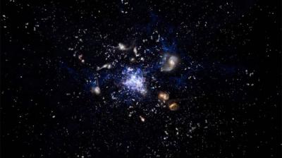 Este aglomerado de galáxias surgiu quando o universo tinha 750 milhões de anos