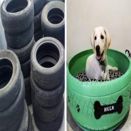 Homem transforma pneus velhos em incríveis camas para animais de estimação