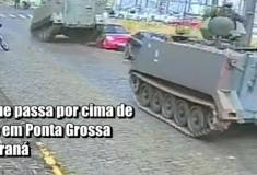 Tanque passa por cima de carro em Ponta Grossa no Paraná