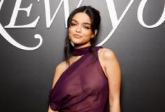 Rachel Zegler brilha com look ousado e transparente em evento